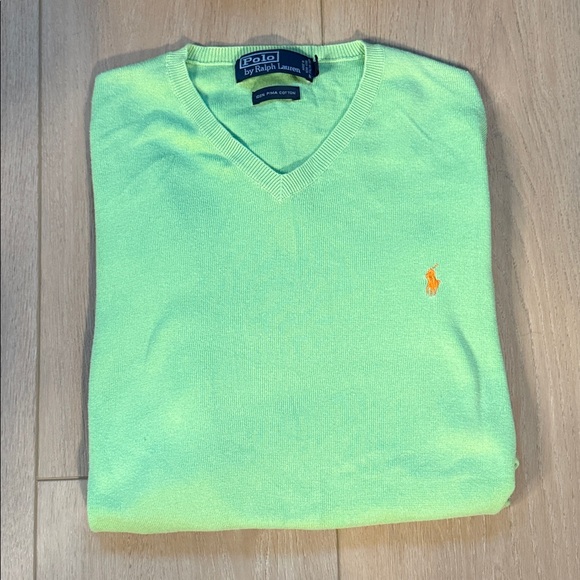 Polo Ralph Lauren Other - Polo Ralph Lauren Vintage Lime Green Orange Pony Pima Cotton V Pullover Sz L